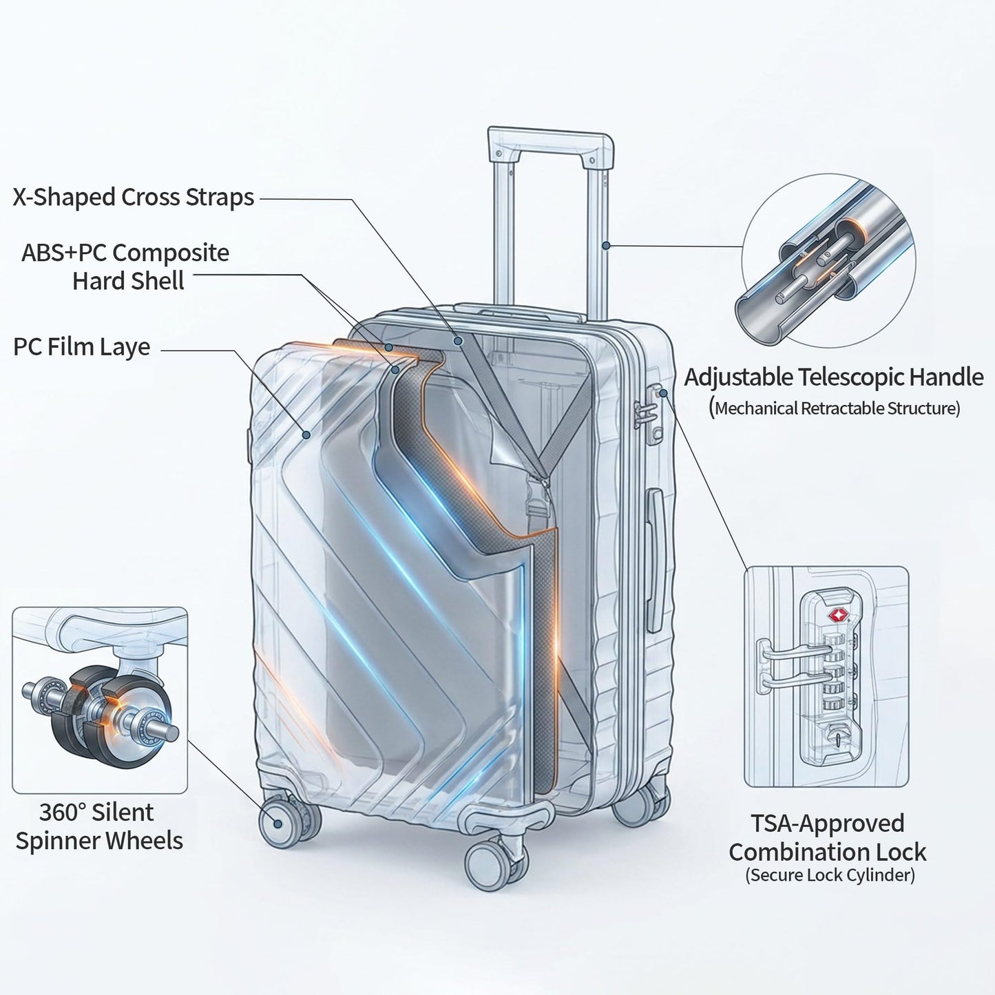 Rosamo 5 Piece Luggage Set Expandable Hardside, 20/24/28in Suitcases with Matching Travel Bags, 22x14x9 Airline Approved Carry On, TSA Lock, Spinner Wheels, ABS+PC