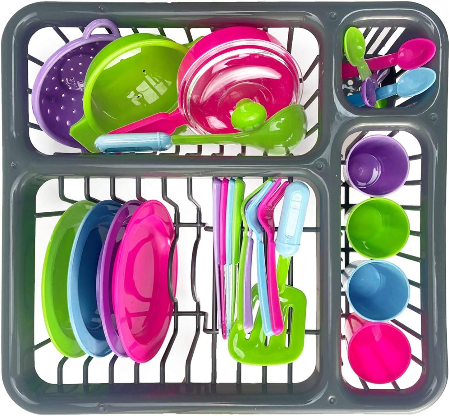 CACASO 27 Pieces Kids Super Durable Kitchen Toys Set,Play Kitchen Dishes for Kids,Pretend Play Children's Dish Toy,Wash and Dry Tableware Dish Rack with Drainer,Play Dishes for Kids Kitchen Playset