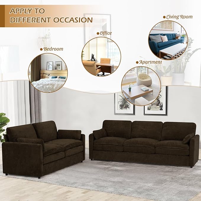 ACMEASE 69” Chenille Loveseat Sofa w/Arm Pillows, Upholstered 2-Seater Sofa w/Comfortable Back Cushions, Modern 2 Seats Couch w/High-Density Foam for Living Room, Apartment, Office, Brown