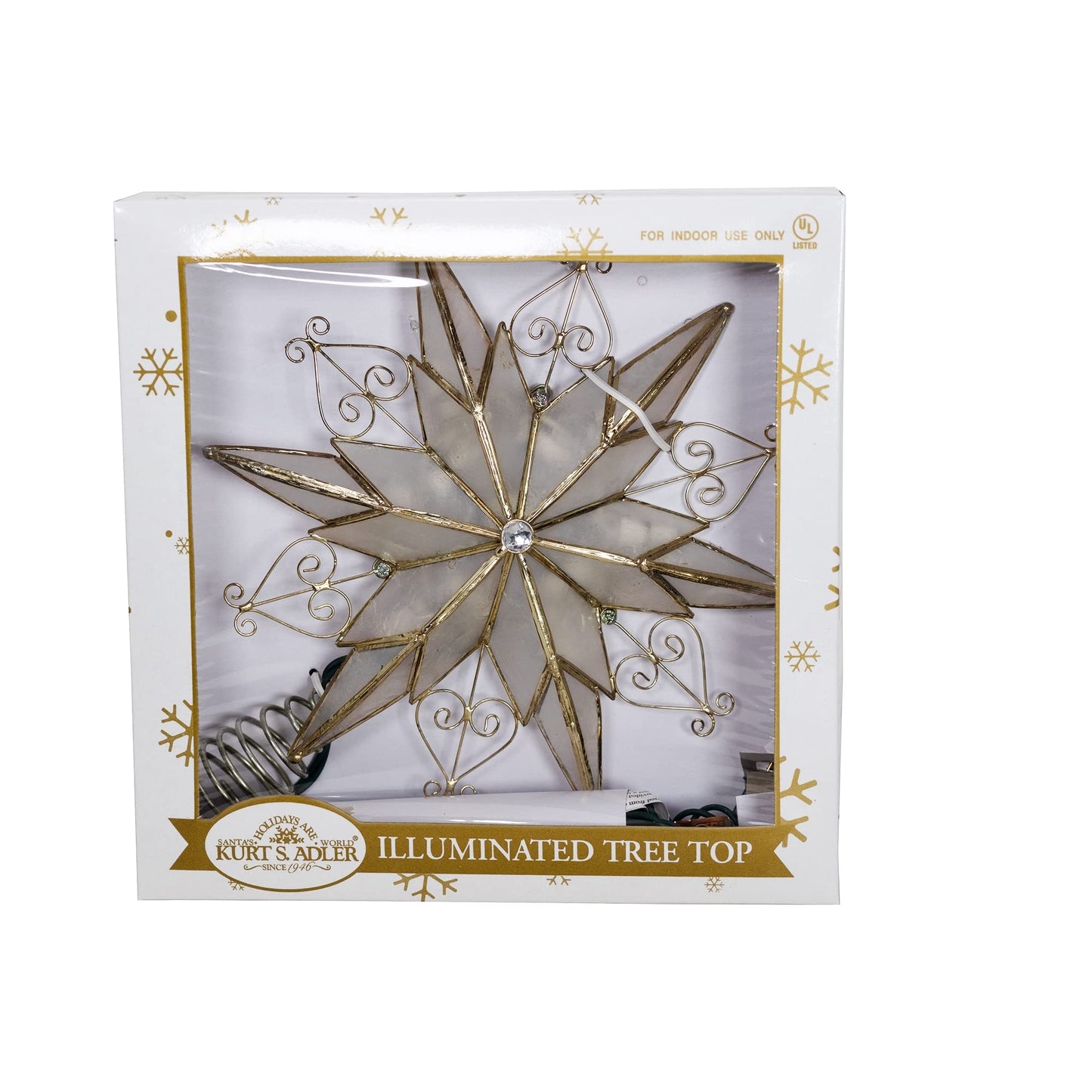 Kurt Adler UL3110 10-Light 6-Point Capiz Star Treetop With Scroll Design