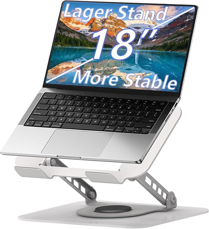 TAPMEI Adjustable Laptop Stand, 360 Rotating Computer Riser, Stable Base Stand Holder for MacBook Pro/Air Notebook up to 18 Inches, Silver