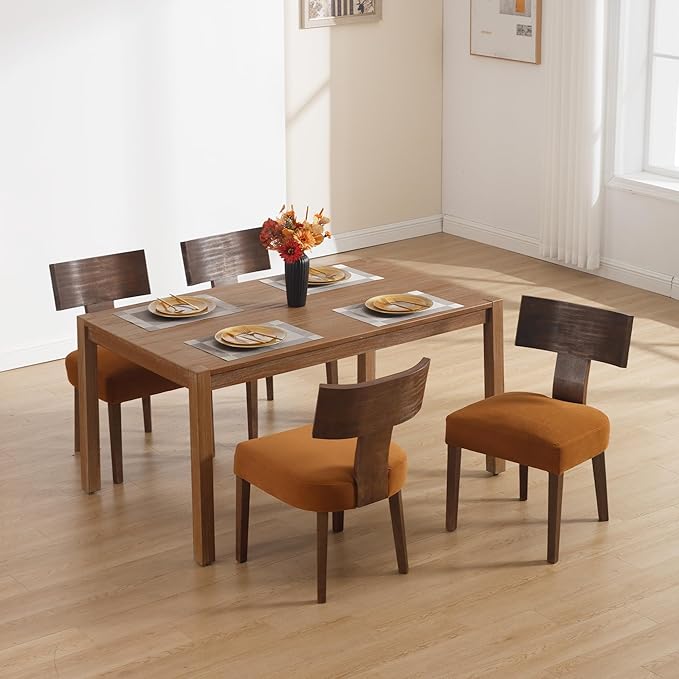 DM Furniture Velvet Dining Room Chairs Set of 4, Mid Century Modern Armless Side Chair with Solid Wood Legs and Curved Backrest for Living Space, Brown