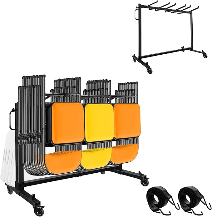 koretech Folding Chair Rack for 48 Chairs or 12 Tables, Folding Chair Cart with Wheels Heavy Duty, Chair Storage Dolly for...