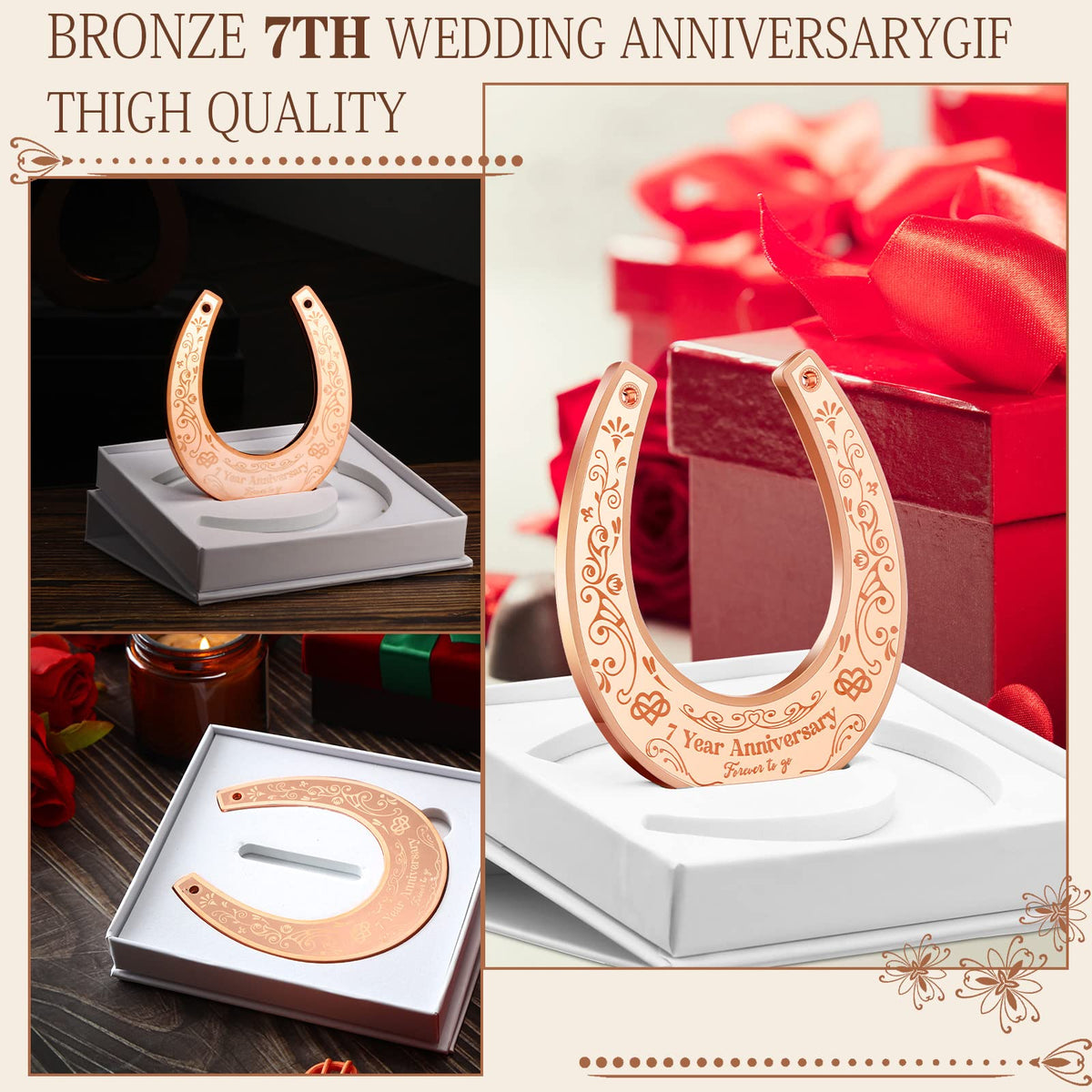 7 Year Anniversary Copper Gifts for Him 7 Year Anniversary Wedding Gift for Couple Lucky 7 Years of Marriage Horseshoe 7th Wedding Anniversary Copper Gifts for Him with Box Gifts for Men Him
