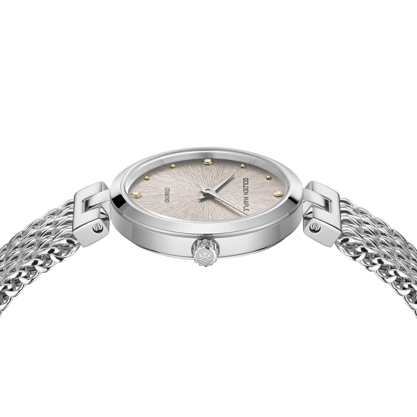 GOLDEN MAPLE Dainty Silver Watch for Women: Gray Embossed Dial with Diamond Time Markers, Adjustable Bracelet and Stylish Gift Watch Box (Gray)