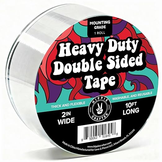 HIPPIE CRAFTER Strong Double Sided Tape Heavy Duty Wall Tape or Mounting Transparent Clear Nano Reusable and Removable Roll 2" x 10FT