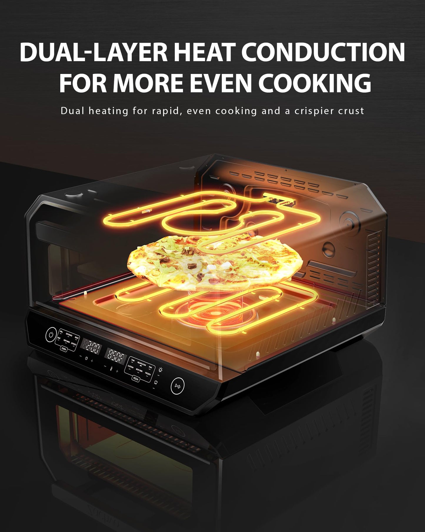 Indoor Pizza Oven, 12 Inch Pizza in 90 Seconds, Heats up to 850°F Pizza Maker, 12-in-1 Multi-Function with Bake, Roast, Grill & Dehydrate, 12 Touchscreen Presets, Pizza Stone & Peel Included, Black