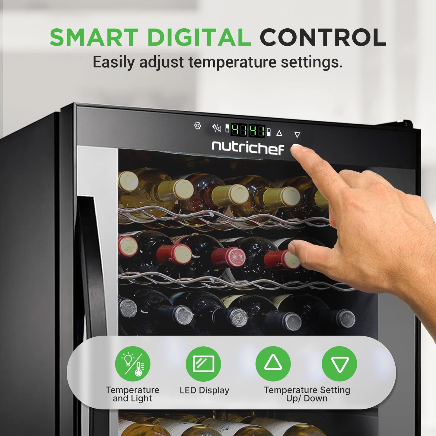 Nutrichef 33 Bottle Wine Fridge | Dual Zone Wine Cooler | Adjustable Temperature Control 41°F to 64°F | Ultra Quiet Operation | Freestanding Wine Chiller for Home & Office | 33x19x17 IN