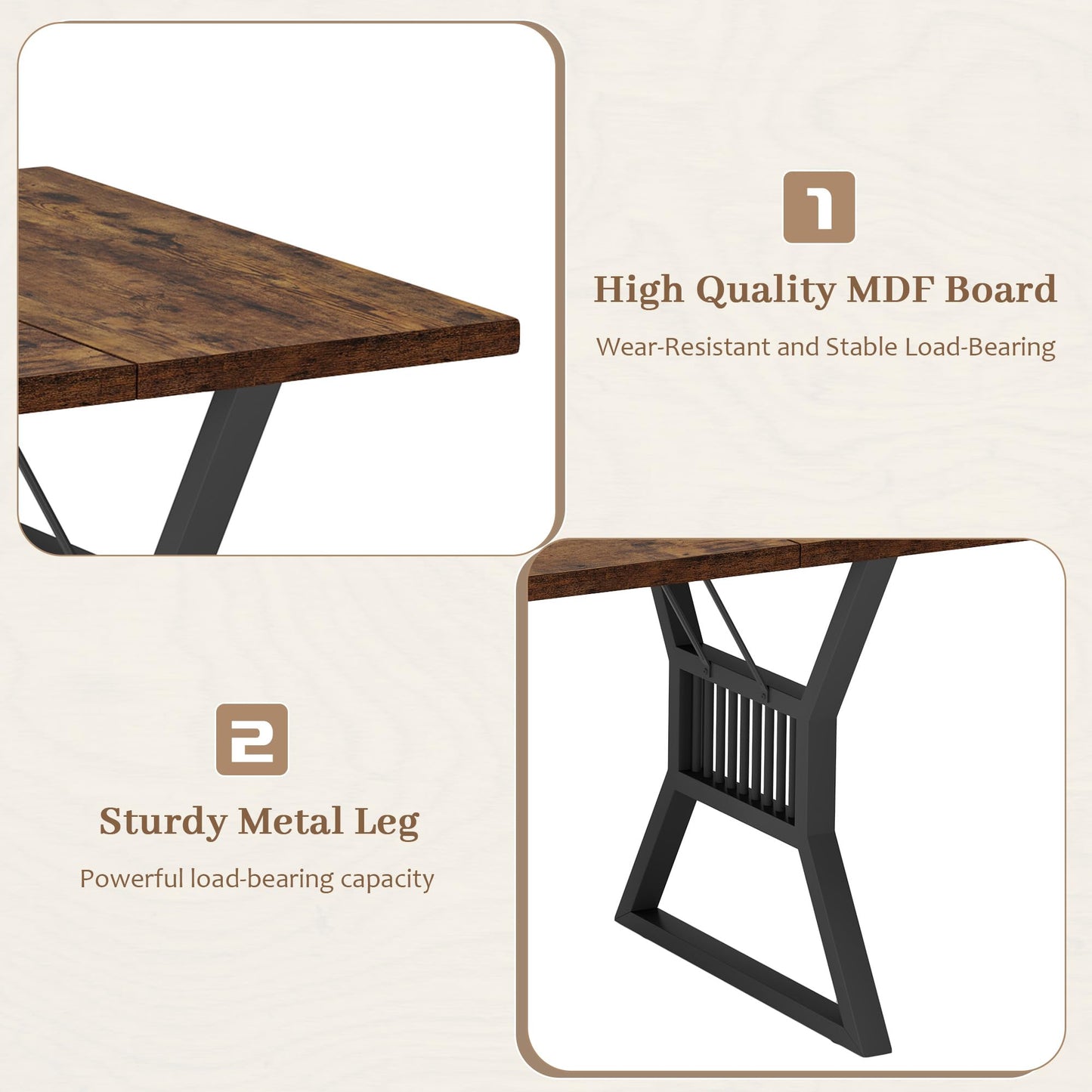 GarveeHome 70.8 in Dining Table 4-6 Person, Kitchen Table with Heavy Duty Metal Legs, Farmhouse Dining Room Table for Kitchen, Living Room