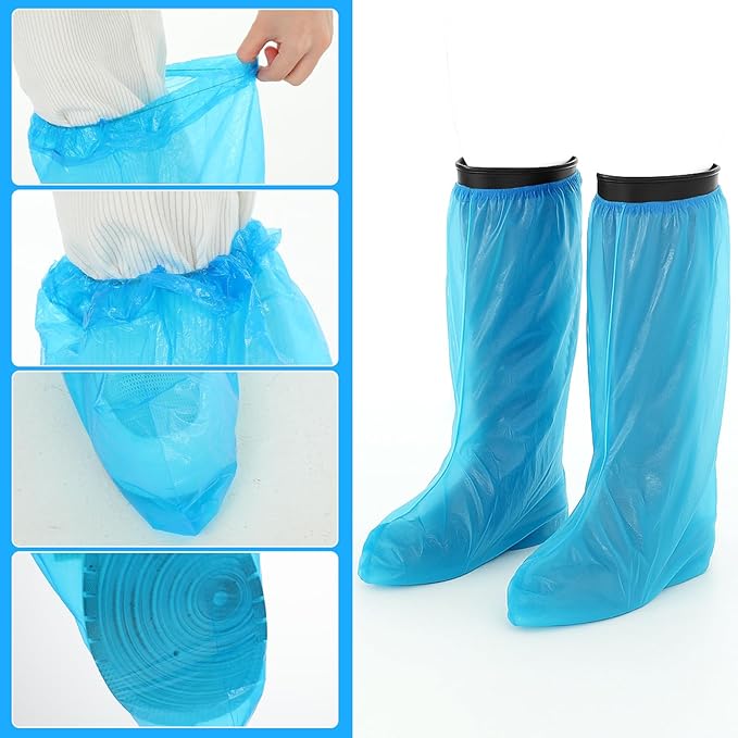 50 Pcs Disposable Waterproof Shoe Covers Non-Slip Overshoes for Men Women 19.7x15.4 Inches Blue Reusable for Rain Snow Outdoor Indoor Activities