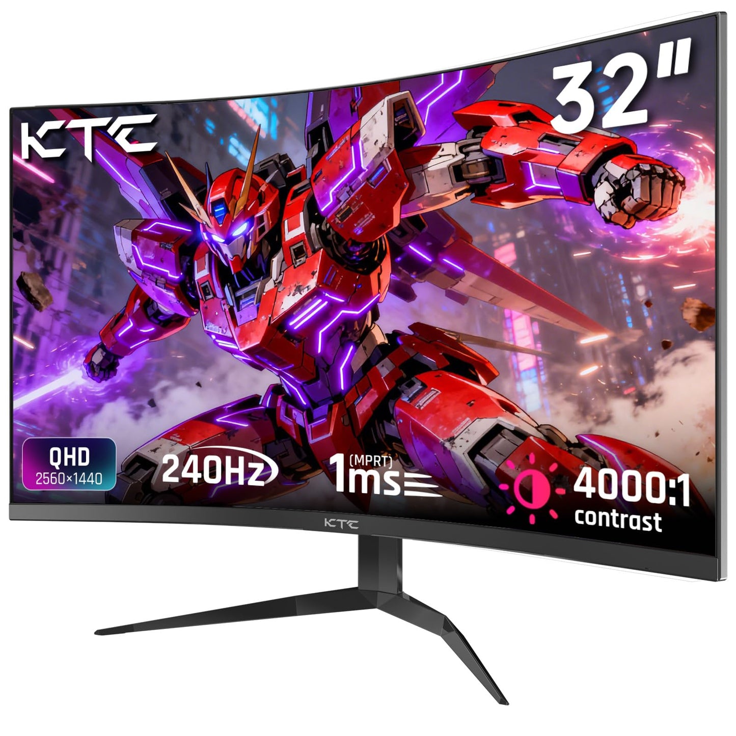 KTC 32 Inch 240Hz Curved Gaming Monitor, 2K 1440P PC Computer Monitor 1000R, 1ms (MPRT), 4000:1 Contrast, 122%sRGB, Adaptive Sync, HDMI Display Port, Tiltable, VESA Mount, H32S25E