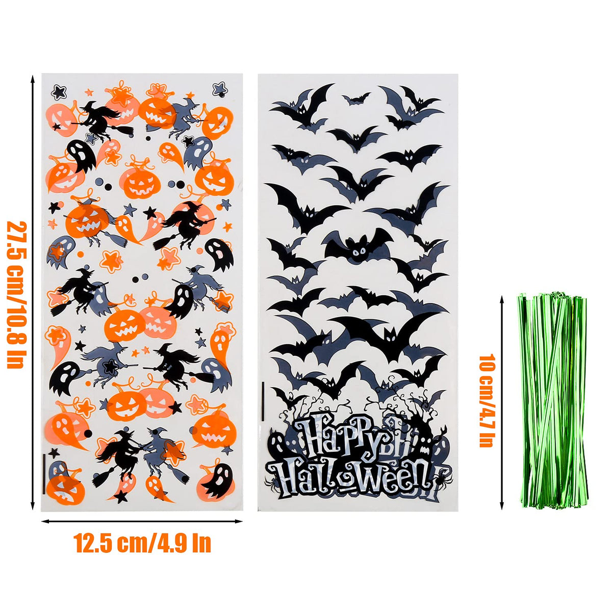 STEFORD Halloween Cellophane Bags,180 PCS Halloween Clear Cellophane Candy Gift Treat Bags for Party Favors Supplies