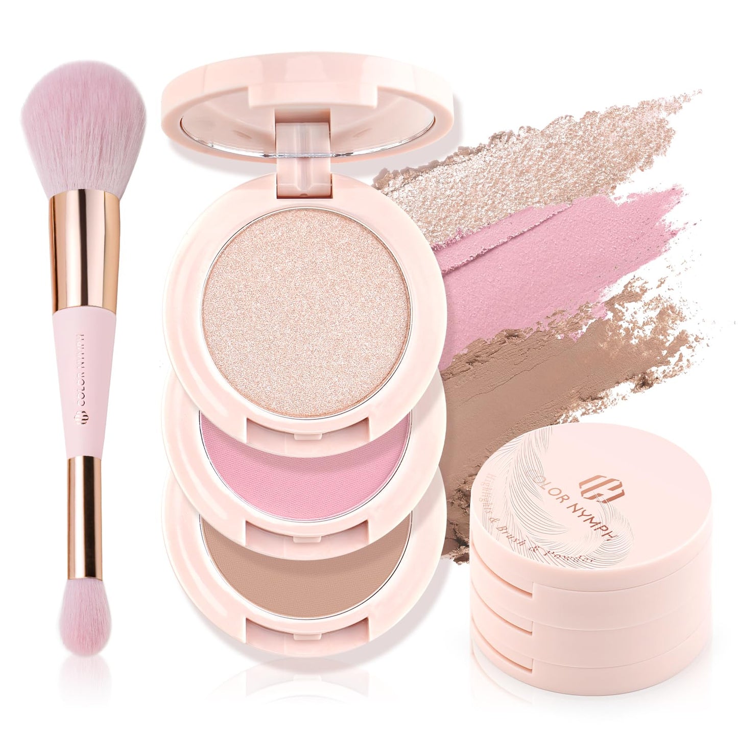 Color Nymph 3 Colors Contour Blush Highlighter Makeup Palette, Travel Size Make up Kit, Blush & Highlighter & Contour Powder Pal