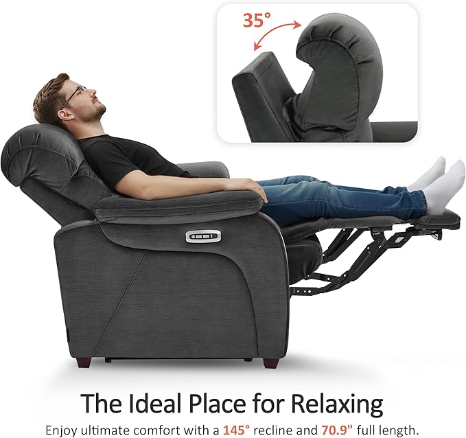 MCombo 87.2'' Wall Hugger Power Recliner Sofa with Drop Down Table, Reclining Sofa with Adjustable Headrest, USB Charge Ports, Reading Lamp, for Living Room, RVs, Fabric, ST258M3 (3-Seater, Dark Grey)
