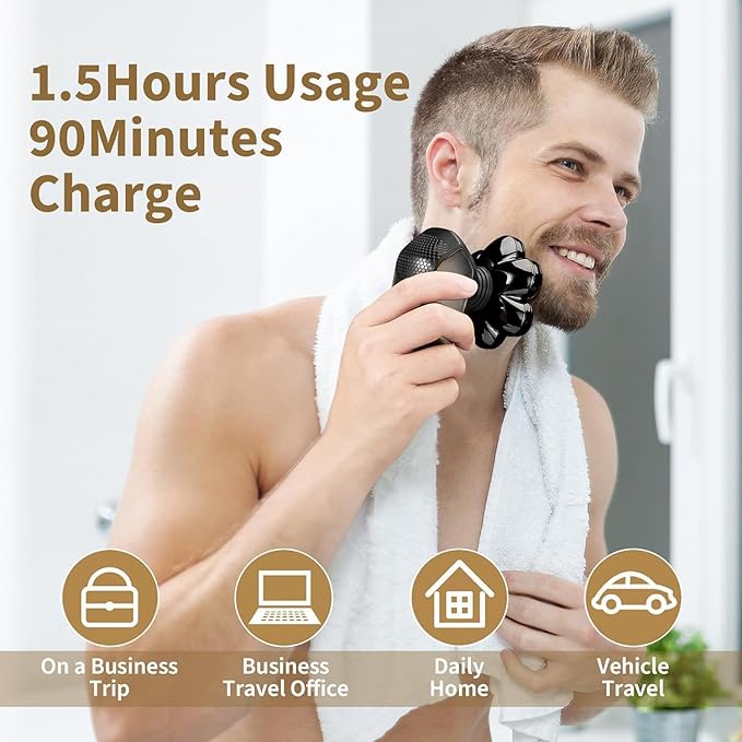 SHPAVVER Head Shavers for Bald Men: 5-in-1 Upgraded Electric Razor - IPX7 Waterproof Shaving Grooming Kit for Balder - Turbo Speed & Precision Blades (Light Black)