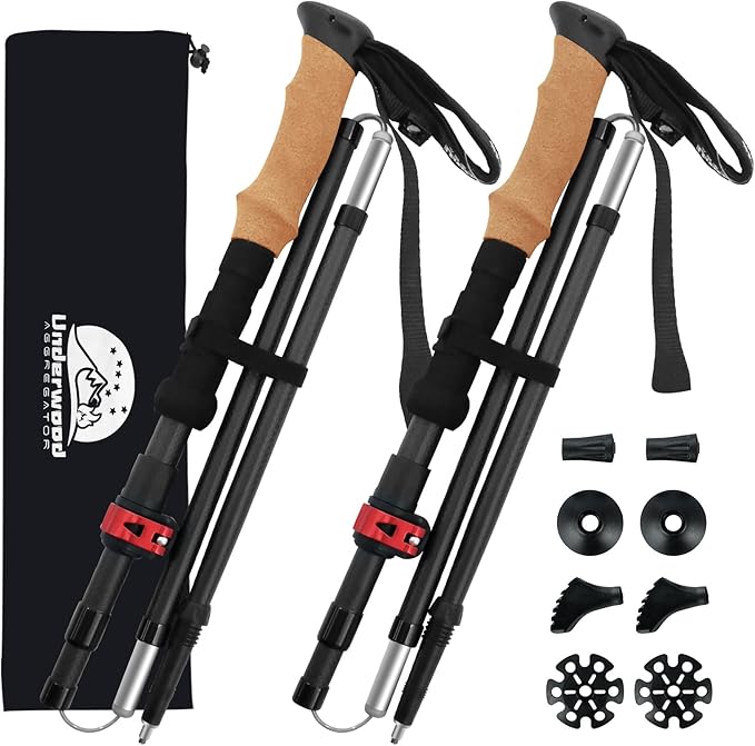 Carbon Fiber Trekking Poles - Lightweight Collapsible Hiking Poles, 2 PCS Nordic Hiking Sticks for Travel, Backpacking Wal...