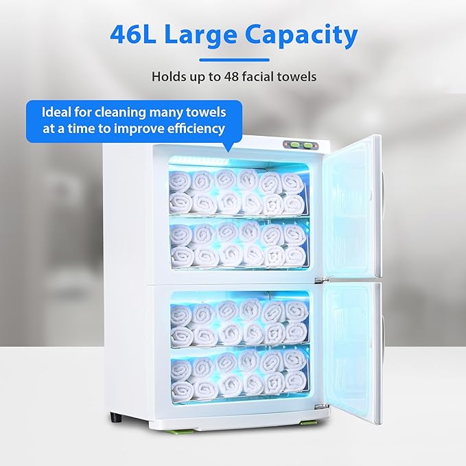 BYOOTIQUE Hot Towel Warmer Cabinet for Barber Shop, 46L Extra Large Capacity, 2in1 Professional Double Door Towel Warmer Heater Machine for Massage,Barbers,Facial Spa, Hair Salon, Estheticians, White