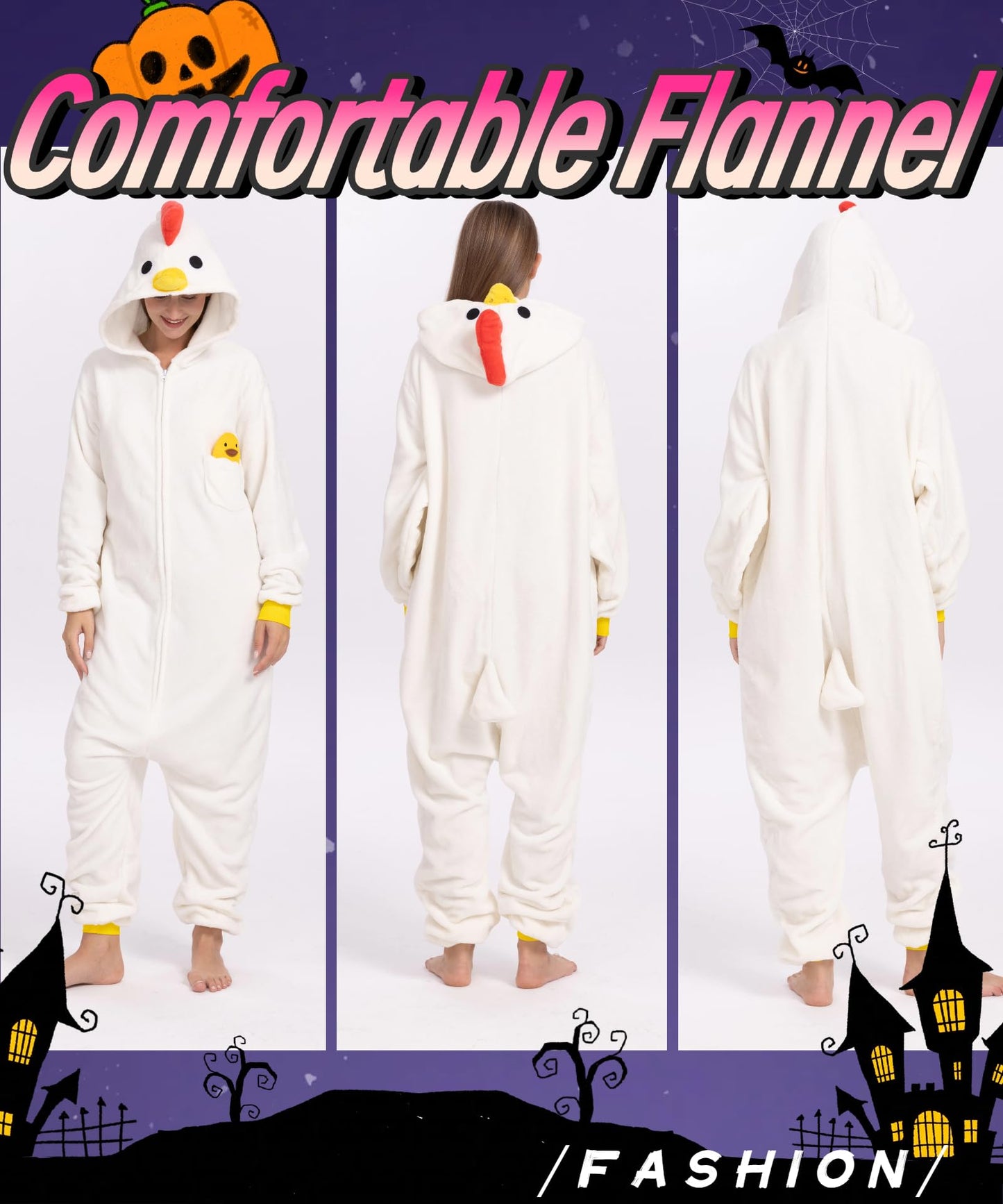 Hundredmore Unisex Adult Animal Onesie Pajamas, Men Women Flannel Halloween Cosplay Costume