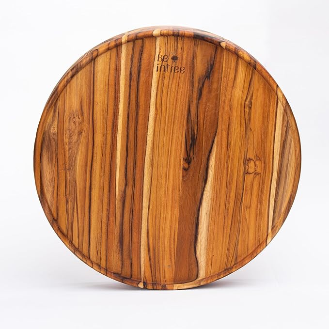End Grain Rotating Serving Board – Premium Teak Charcuterie Board with Smooth 360° Rotation - Wooden Boards Ideal for Chee...