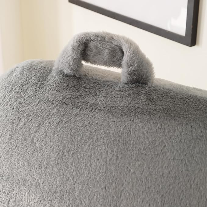 PAJEO Reading Pillow for Sitting in Bed, Large Backrest Reading Pillow with Arm Rest,Back-Rest Support Cushion for Sit Up on Couch, Sofa, and Floor, Dorm Essentials (Gray Faux Fur, Standard(17"))