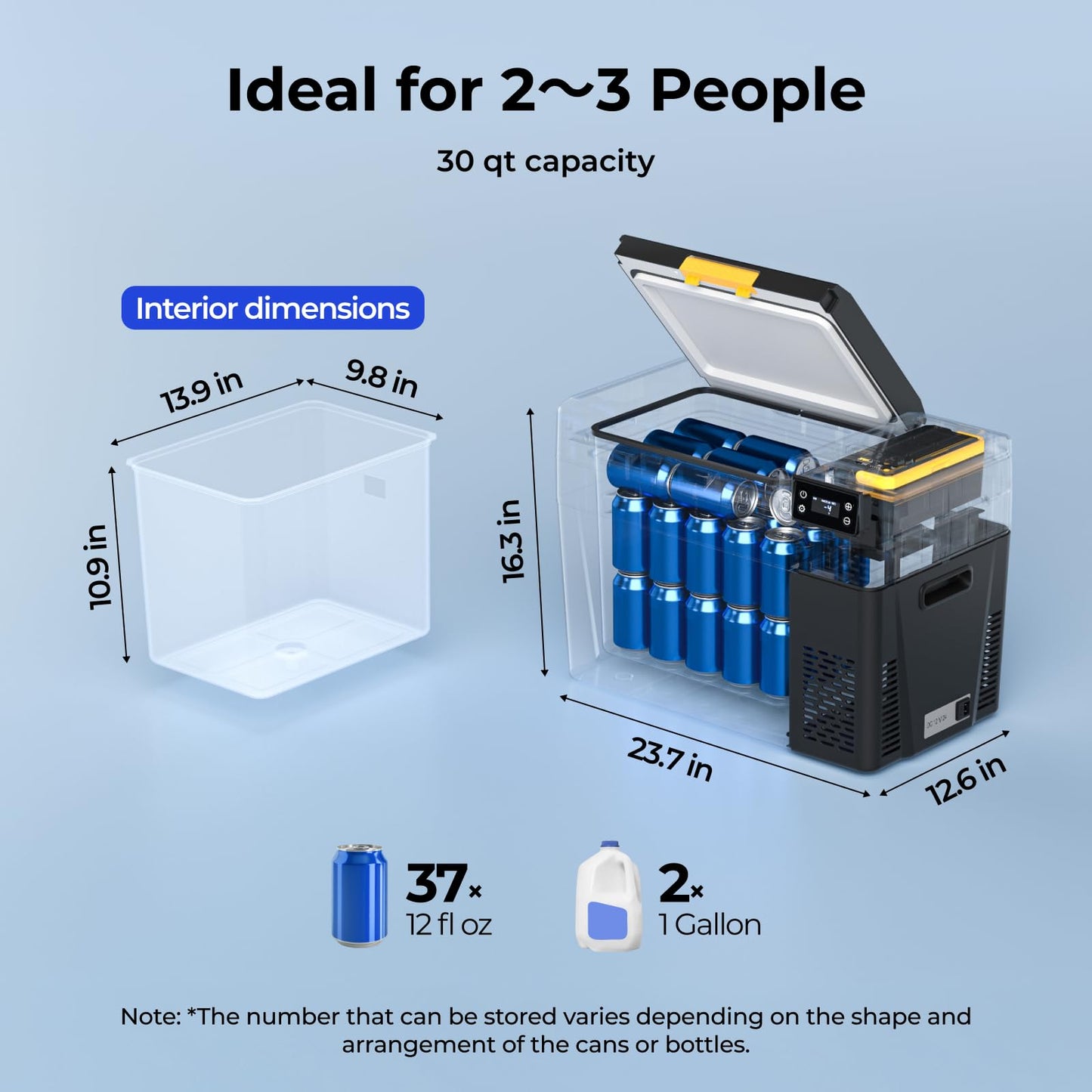 BougeRV 12 Volt Portable Refrigerator, CRX3 30 Quart Car Fridge with 240Wh Detachable Battery, -4℉~68℉ Compressor Electric Cooler with 12V/24 DC, 100-240 AC for Camping Overlanding Truck RV SUV Van