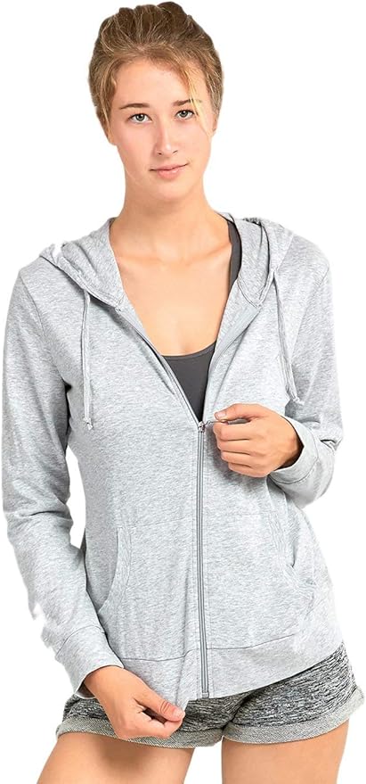 Sofra Women's Thin Cotton Zip Up Hoodie Jacket