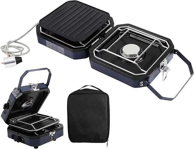 2 Burner Camping Stove with Carrying Bag, 16000 BTU Portable Propane Stove for Camping, Collapsible camping stove with two...