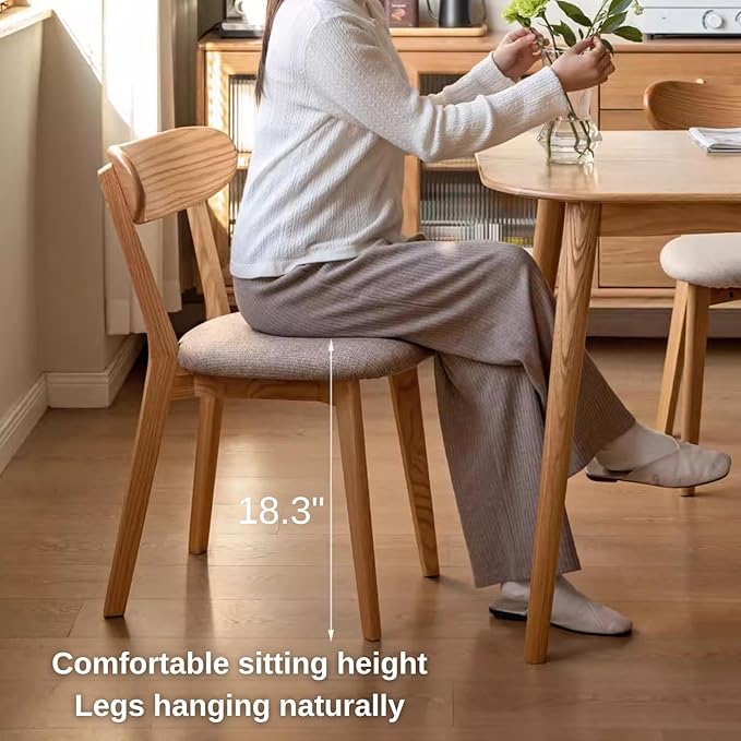 Hymus 100% Solid Oak Wood Dining Room Chairs - Practical Kitchen Chairs for Dining Room, Kitchen, Living Room (2, Natural with White Cushion)