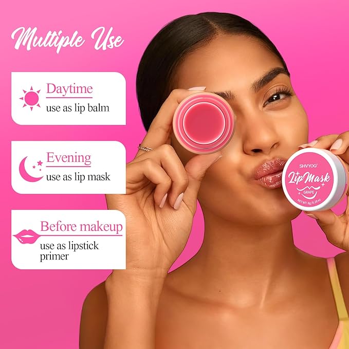 4 Pack Lip Mask Set, Lip Sleeping Mask Hydrating Repair for Chapped, Dry Lips - Berry, Grape, Mint, Vanilla Flavors, Overnight Lip Mask with Vitamin C & Shea Butter
