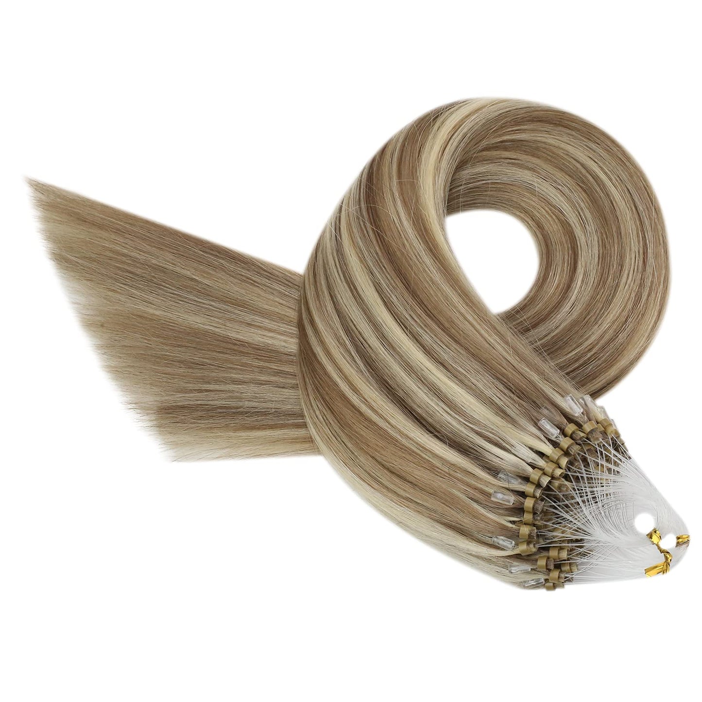 Easyouth Micro Hair Extensions Human Hair Invisible Microlink Hair Extensions Light Brown Highlights Platinum Blonde Micro Bead