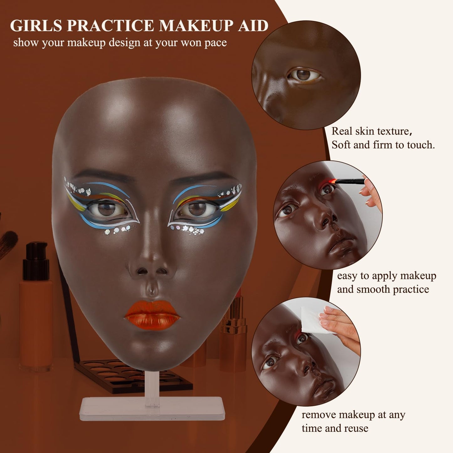 Hongmed Makeup Practice Face,Makeup Practice Face Board with 1 PC Face Painting and 2Pcs Makeup Brushes for Face Painting/ Stage