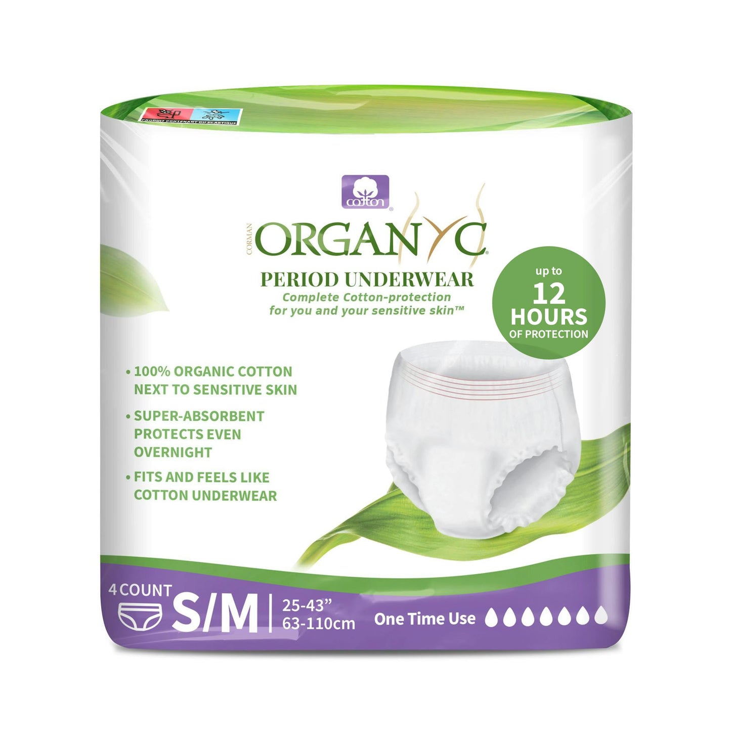 Organyc - Certified Organic Cotton Disposable Period Underwear for Sensitive Skin, Super Absorbent for Women, All-Day or Overnight, S/M, 4 Count