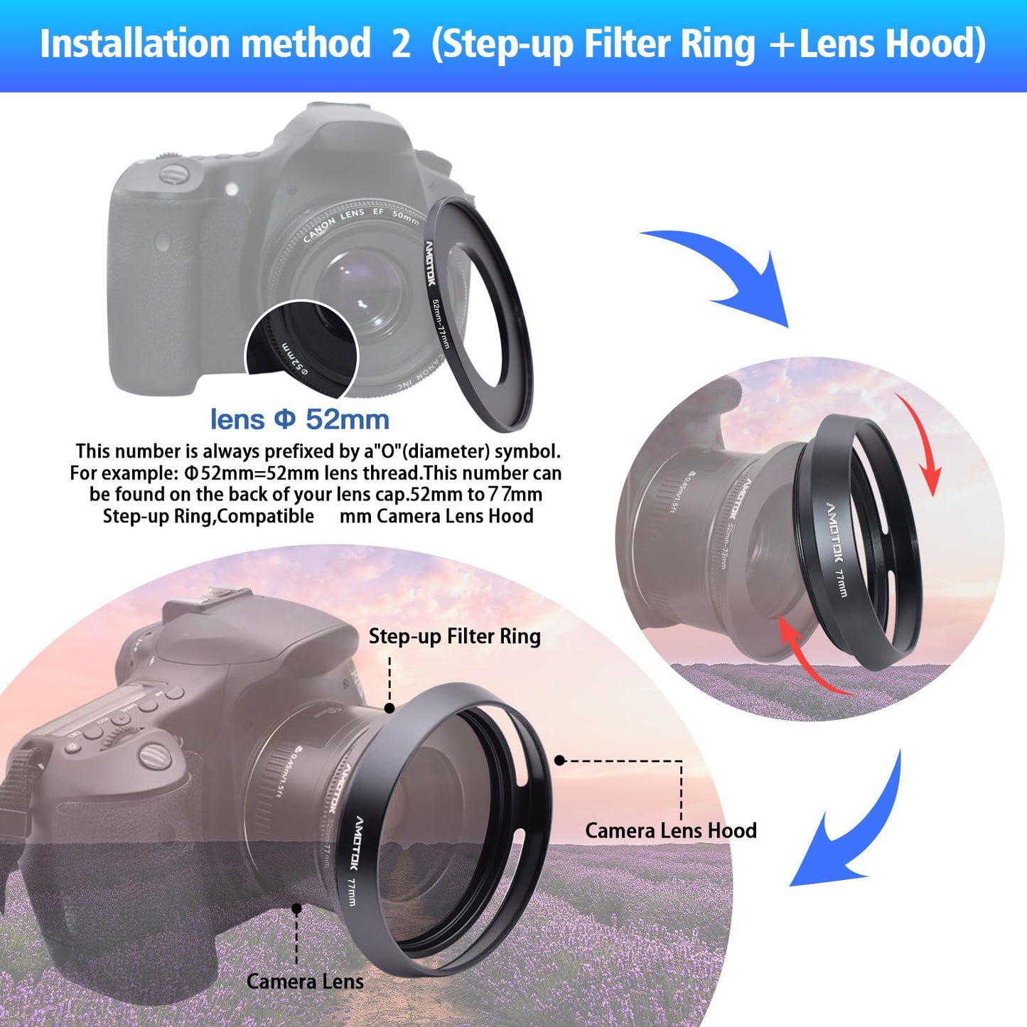 77Mm Camera Lens Hood Compatiable All With 77Mm Brands Filter Thread Lenses,Made Of Cnc Aluminium Hollow Lens Hood.18-35Mmf/3.5-