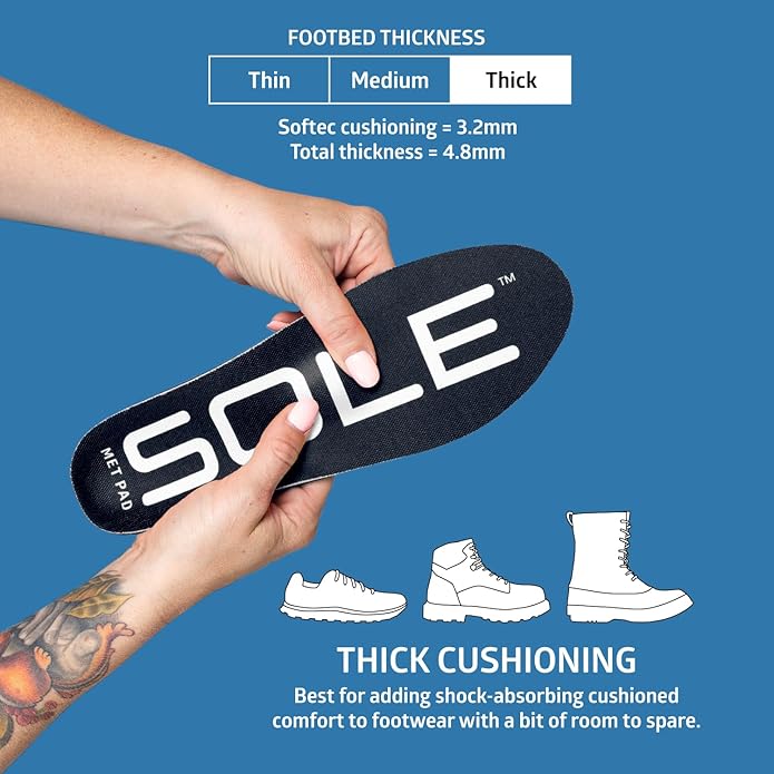 SOLE Active Thick Insoles - Custom Moldable Orthotic Support for Any Arch Type, Plantar Fasciitis Relief - Multiple Sizes