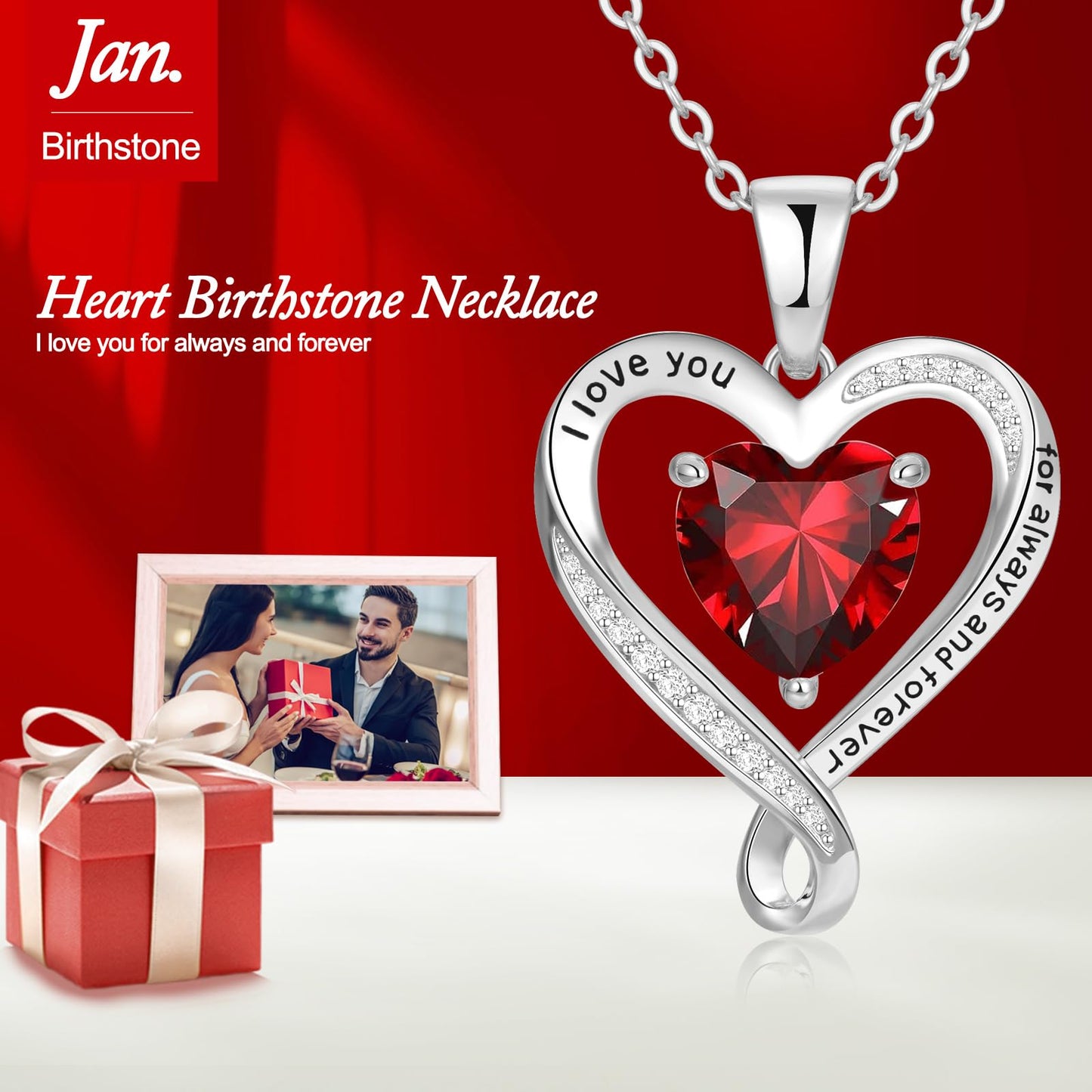 Zifeel Infinity Heart Birthstone Necklaces for Women, S925 Sterling Silver I Love You Necklace, Anniversary Wedding Gift for Wife Her Mom Grandma, Birthday Christmas Valentines Mothers Day Jewelry