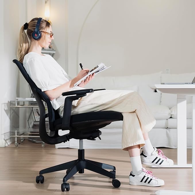 Ergonomic Office Chair Seat Depth Adjustable, Home Office Desk Chair with 3D Armrest, Mesh Office Chairs with Tilt Recline Lock,Thickened Soft Cushion, SGS Certified Gas Lift for Long Hours(Black)