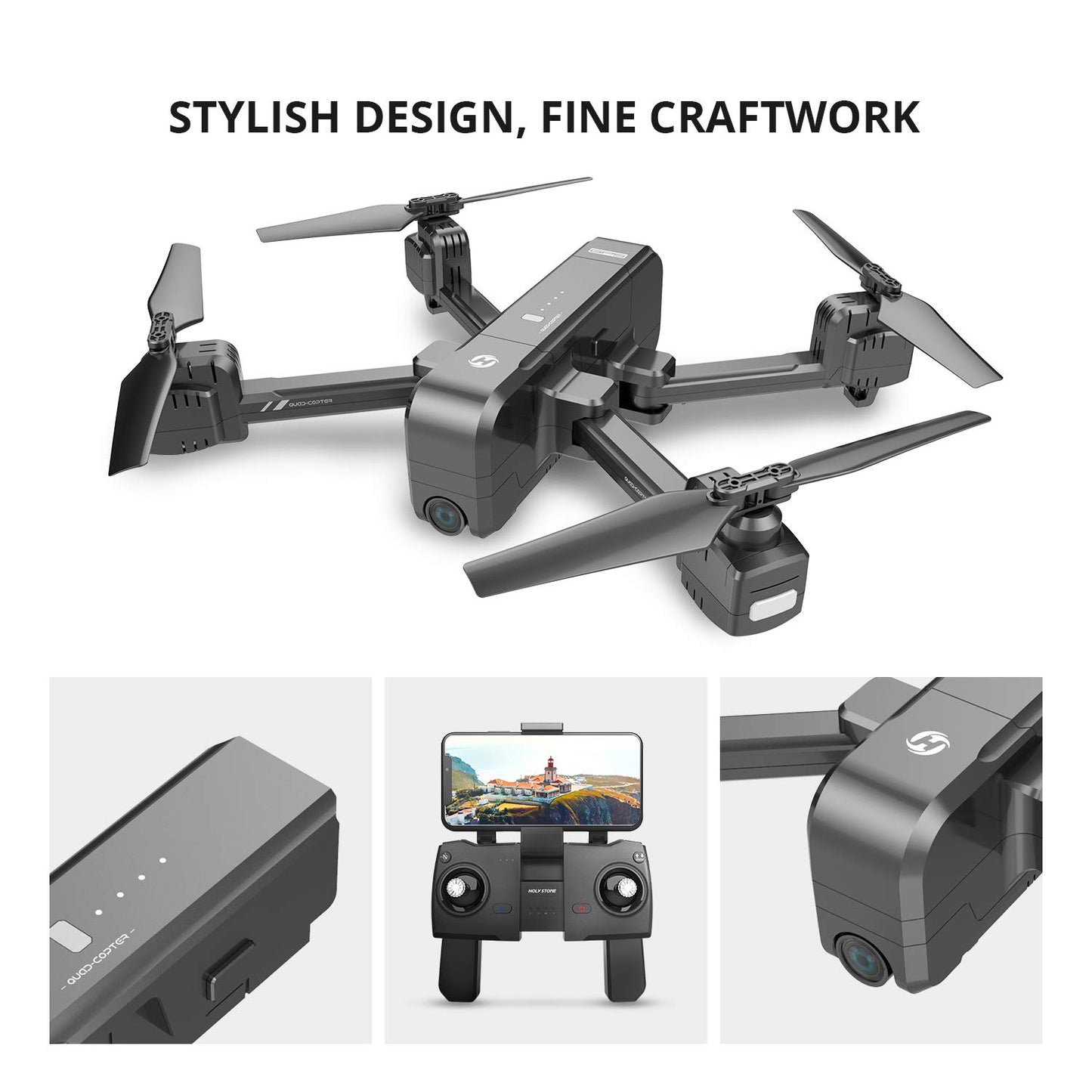 Holy Stone GPS 2.7K Drone with FHD FPV Camera Live Video for Adults, Portable Selfie Quadcopter with 2 Batteries for Beginners with Auto Return Home, Custom Flight Path, Follow Me, Auto Hover