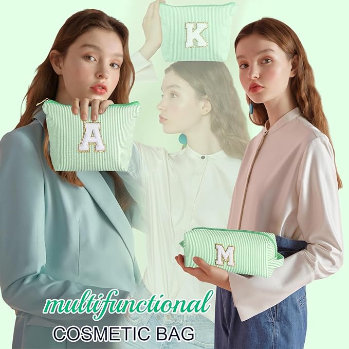 YOOLIFE Initial Makeup Bag for Women - Monogram Cute Makeup Bags Cosmetic Toiletry Pouch Make Up Case for Women Her Best Friend Friendship Sister Teacher, Personalized Birthday Gifts for Women E