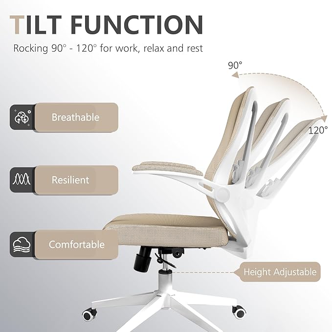 balmstar Office Chair, Ergonomic Comfort Home Desk Chair, Mid Back Gaming Chair with Wheels, Adjustable Height, Lumbar Support, Flip-up Armrest with 350LBS Capacity
