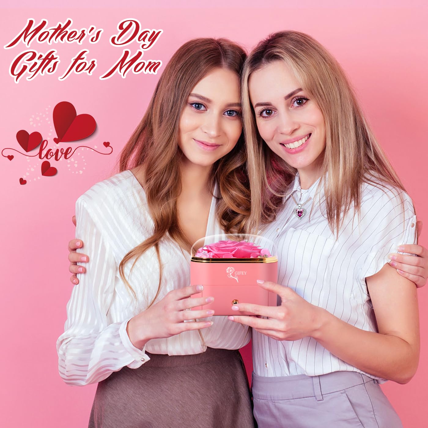 Birthday Gifts for Mom,Preserved Pink Real Rose Gifts,Eternal Preserved Rose Gift Set,Gifts for Women,Grandma,Wife and Girlfriend,Valentines,Wedding,Thanksgiving,Christmas Gift for You to Send Love