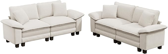 PHI VILLA Cloud Modular Couches Sets, 2 Pieces Sectional Loveseat Sofa Set, 4-Seater Comfy Couch for Living Room Small Spaces, Chenille Corduroy Dual Fabric, Beige