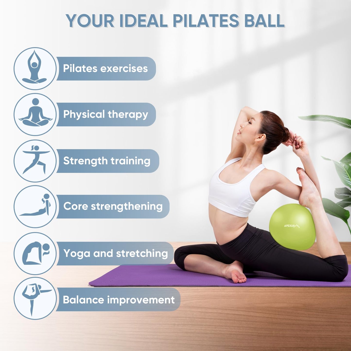 APEXUP Yoga Ball Exercise Ball, Heavy Duty Pilates Ball for Fitness, Balance, Core Workout, Physical Therapy (XXS (9") 23cm, Green)