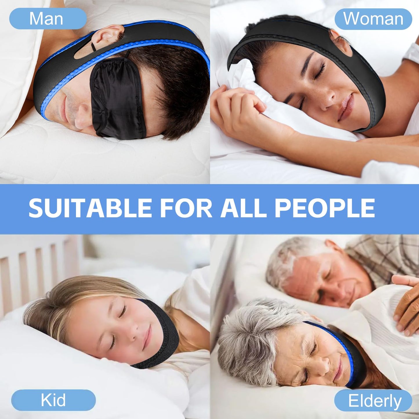 2PCS Veralabs Airflow Jaw Strap, Anti Snoring Devices, Anti Snoring Chin Strap, Adjustable Breathable Chin Strap for Men Women Sleeping, Simple and Effective Stop Snoring Solution with Blindfold
