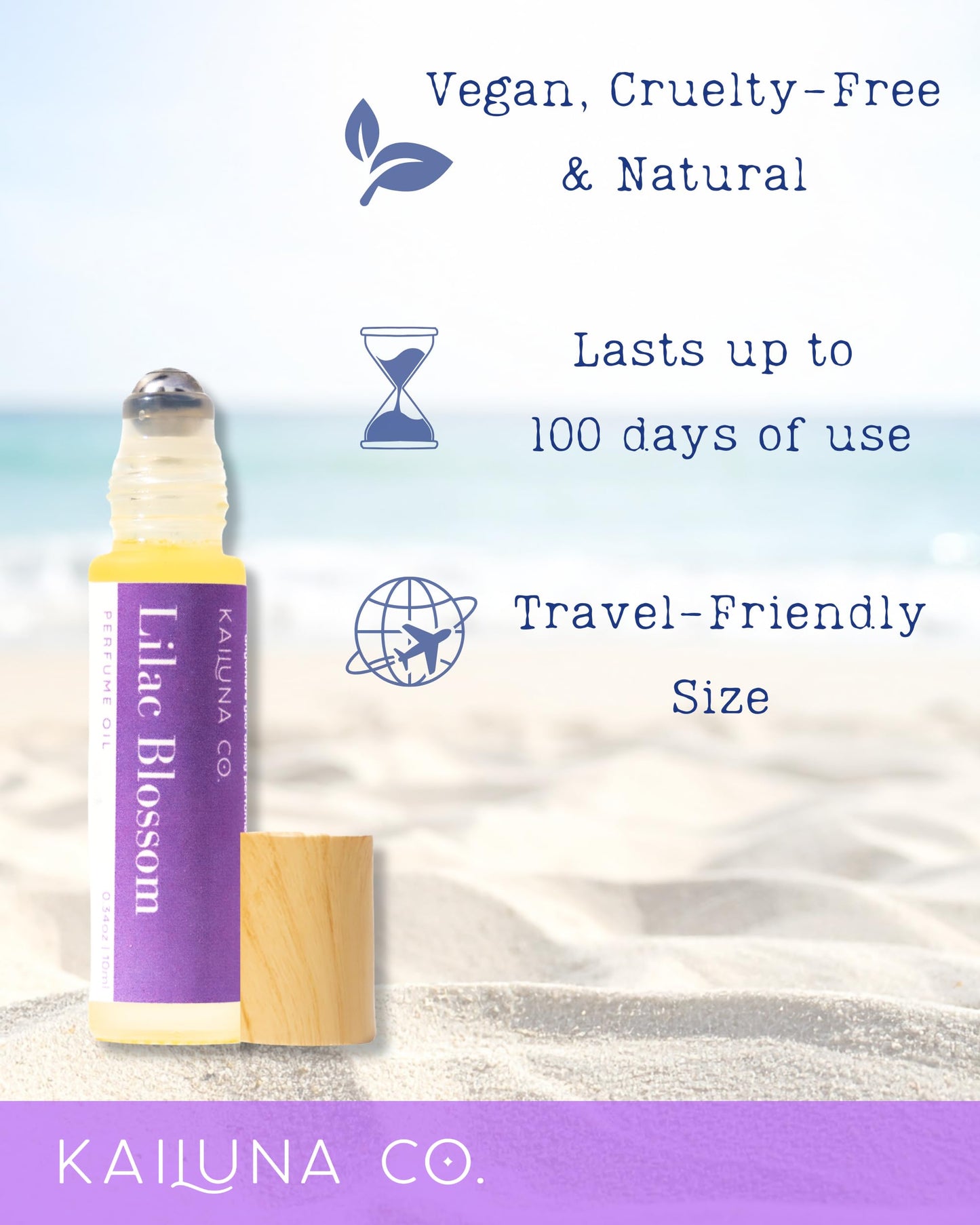 Kailuna Co. Lilac Blossom Delicious Pure Essential and Fragrance Oil Perfume Roll On with Organic Jojoba Oil, Alcohol Free, Small-Batch, Made in California, 0.34 Fl Oz