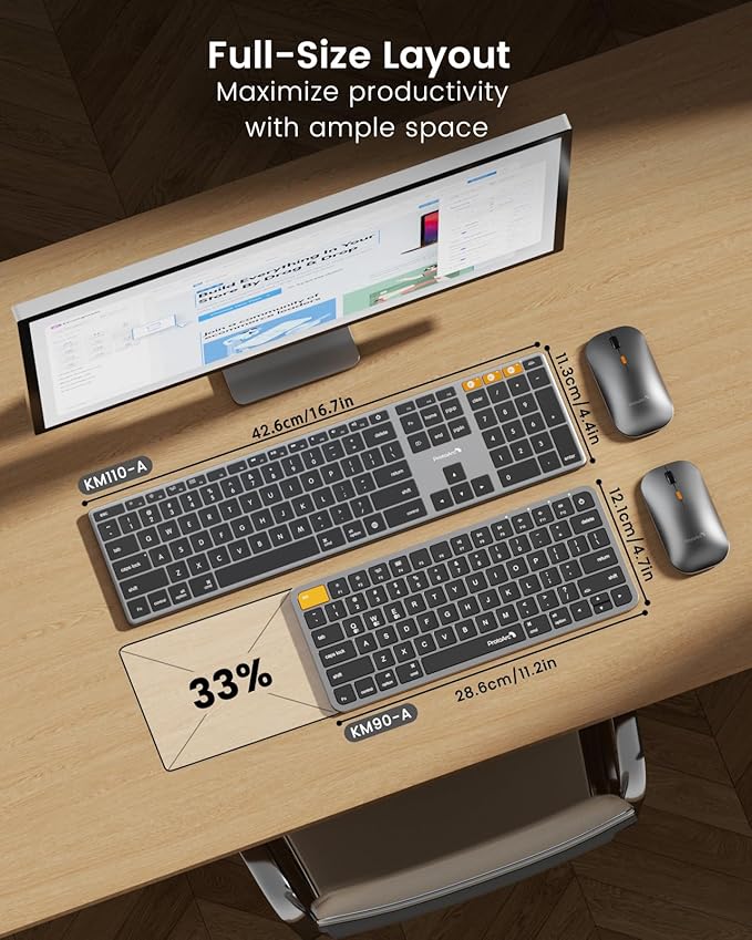ProtoArc Backlit Bluetooth Keyboard Mouse for Mac, KM110-A Wireless Aluminum Keyboard and Mouse for Mac, Full Size, Multi-Device, Rechargeable, for MacBook Pro/Air, iPad, iMac - Space Gray