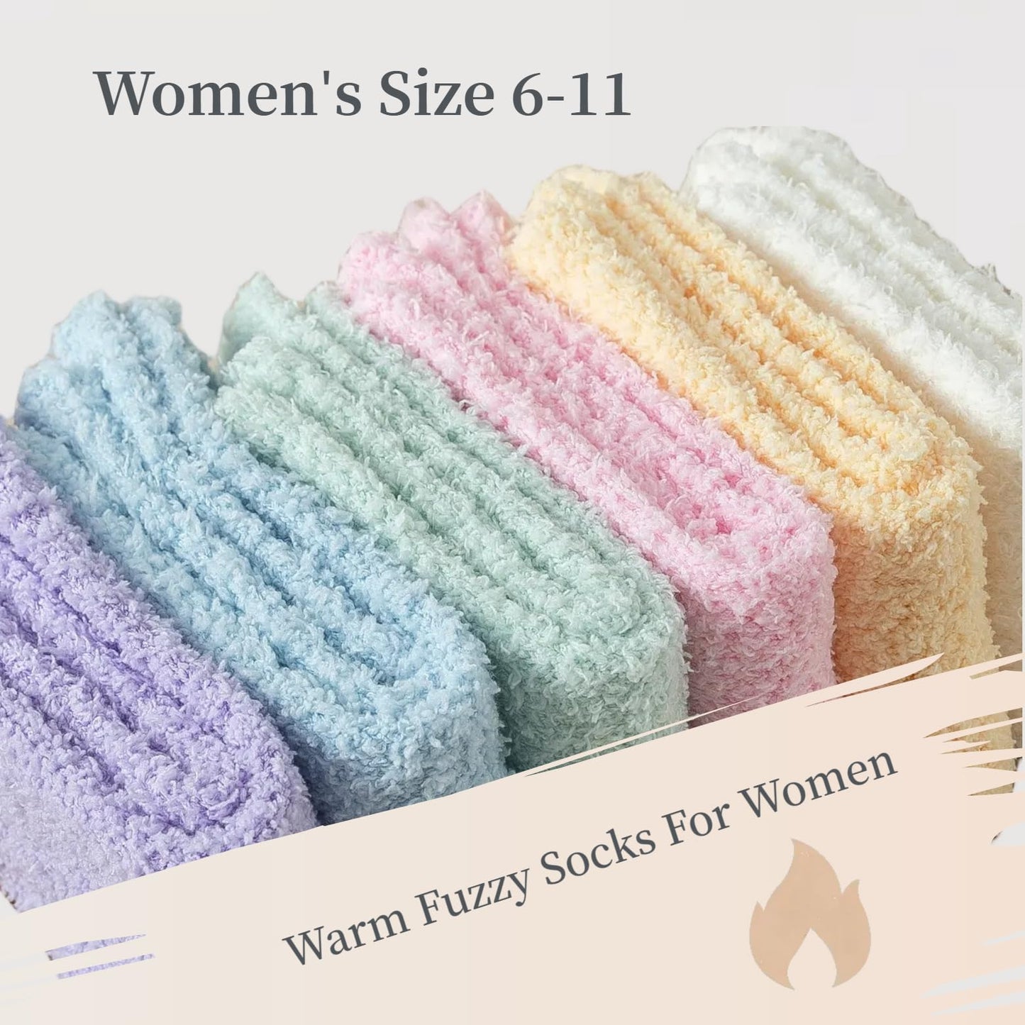 Tofox 6 Pairs Fuzzy Socks For Women Soft Home Slipper Socks Fluffy Sleeping Socks don't Shed Lint