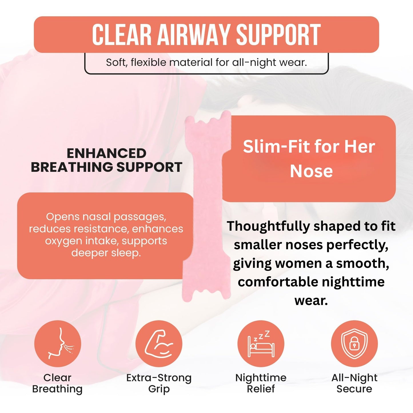 Slumbr Nasal Strips (60 Count) – Slim Fit Design for Smaller Noses – Extra-Strength Grid Adhesive – Nighttime Comfort, Clear Breathing & Consistent Sleep Routines (for Her – Pink)