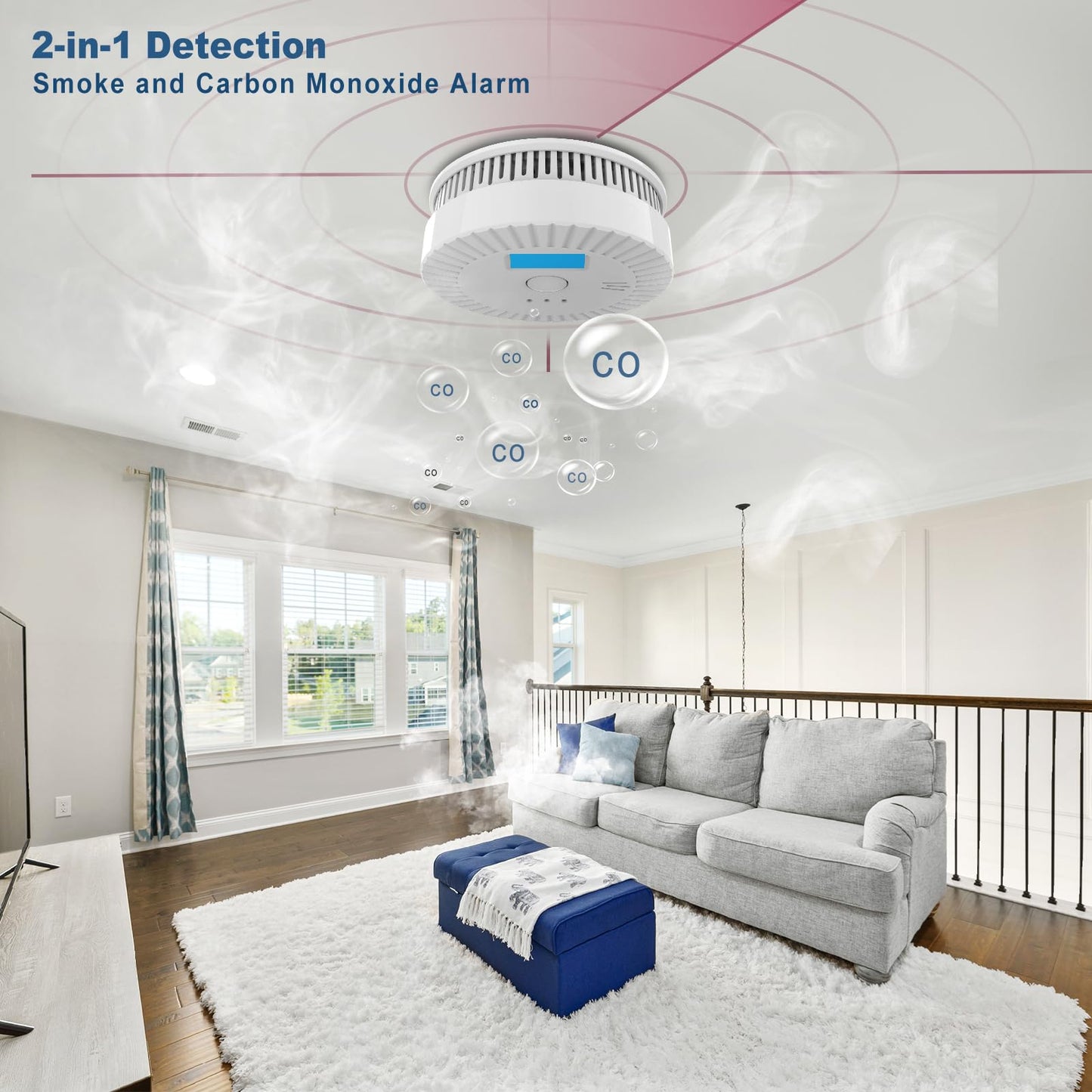 1 Pack Smoke Detector Carbon Monoxide Detector Combo Battery Powered,Carbon Monoxide Detector Smoke Alarm with Digital Display,Fire Alarm CO Detector for Home,Hotel