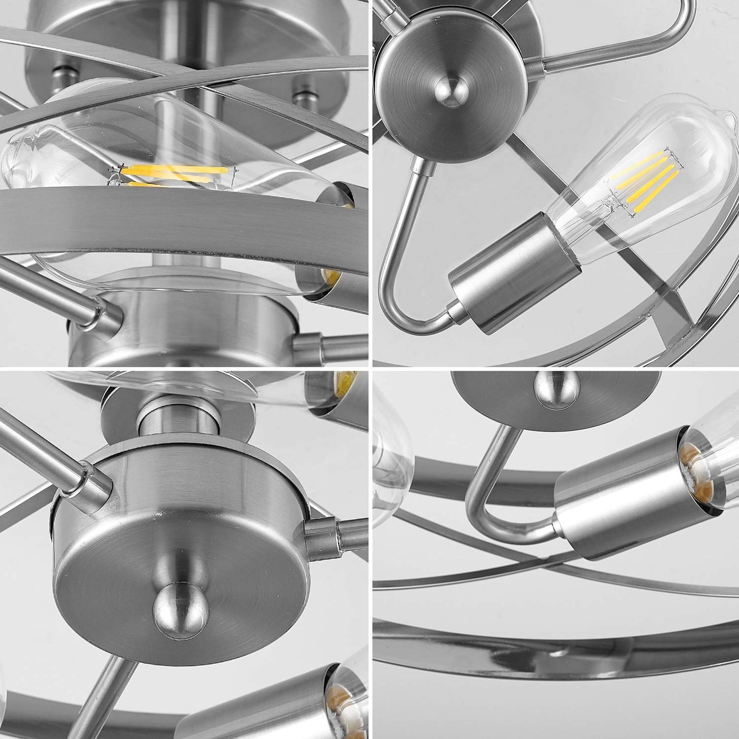 SHENGQINGTOP Modern 3-Light Semi-Flush Mount Ceiling Light 13 Inches Round Lighting Fixtures for Kitchen Island Dining Room Bedroom Farmhouse Foyer Hallway Front Door, Brushed Nickel Finish