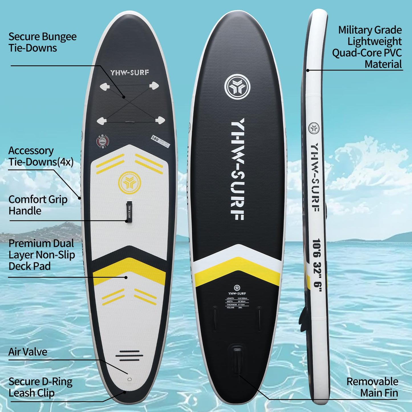 YoePuiw 10.6”32“6 Premium Inflatable Stand Up Paddle Boards with Durable SUP Paddle Board Accessories Wide Stable Design Includes Backpack Required Parts Non-Slip Comfort Deck for Youth & Adults